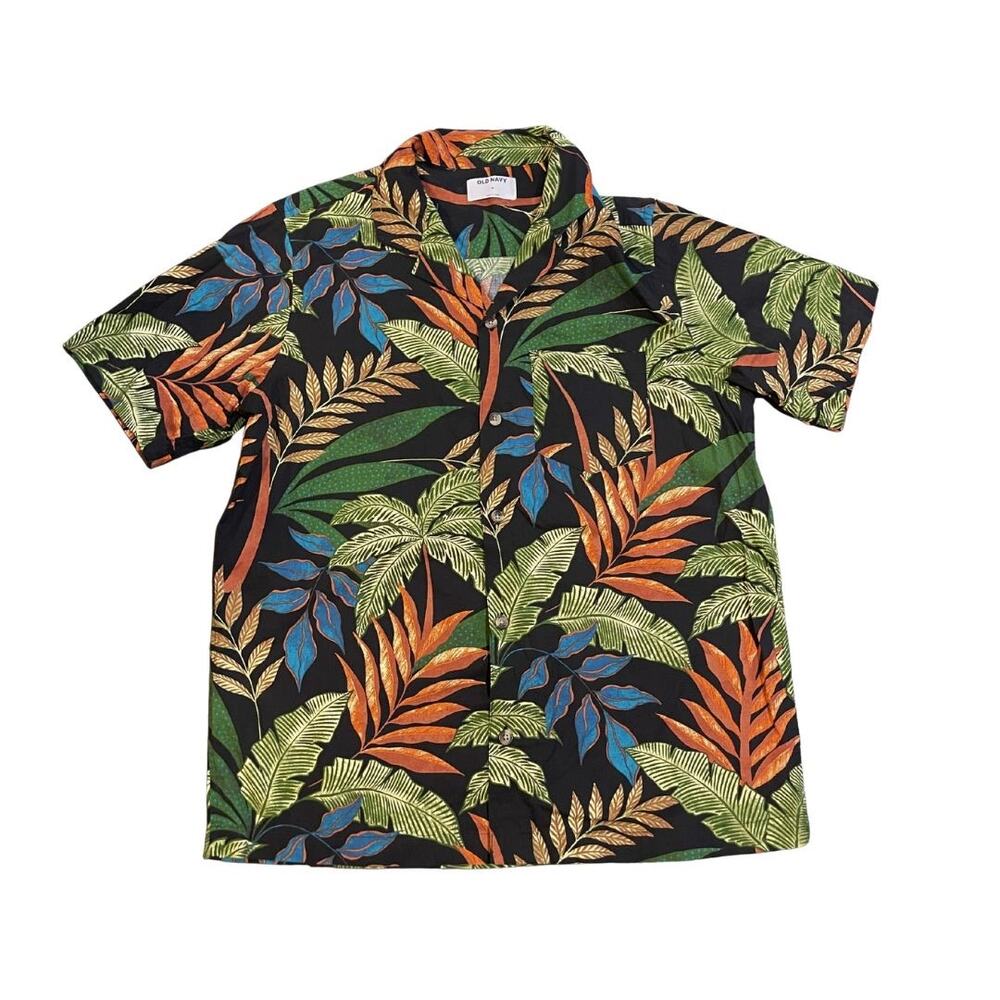 Old Navy Short Sleeve Camp Button up Shirt SZ M Tropical Hawaiian Beach Resort